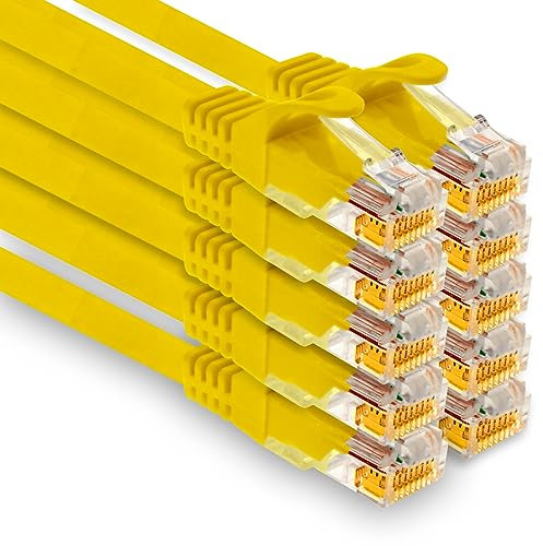 1aTTack.de - 10 x 0,5 m câble réseau Cat7, Ethernet Cat.7, câble de raccordement Lan et Cat 7 pour une vitesse Internet maximale et connecte tous les appareils avec prise RJ 45 jaune