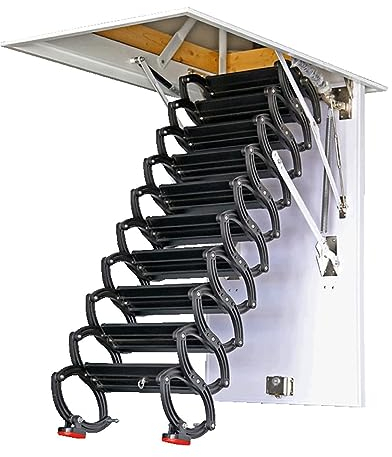 PZEOB Deckenmontage-Dachbodenleiter, zusammenklappbare Leiter, Verlängerung, Dachbodenleiter, Titan-Magnesium-Legierung, Dachbodentreppe, Heim-Teleskopleiter