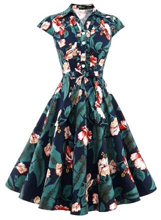 Wedtrend Abend Kleid Damen Rockabilly Schuhe Damen Abendkleid Hochzeit Gast Elegant Midilang WTP10007 NavyFlower S