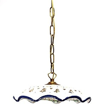 Lampadario a sospensione rustico in ceramica siciliana 1 luce decoro Fiore per cucina, ingresso, veranda, taverna, bagno