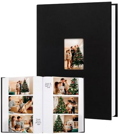 Xfveiwoo Photo Album 4x6 450 Pictures with Writing Space, Linen Cover Photo Book with Front Display Window for Family Wedding Baby Travel Memories, Black