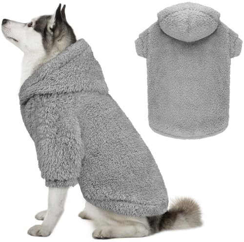 Sudadera con Capucha para Perros Grandes, Suave de Doble Cara, Forro Polar de Felpa de Doble Cara, Ropa para Perro, Abrigos para Perros, Sudadera con Capucha Sherpa (Gris-XXL)