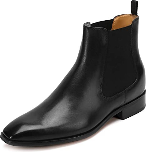 CHAMARIPA Stivali Chelsea Rialzanti Stivali Con Rialzo Uomo Di Pelle Nero Che Ti Fanno Più Alto 7CM, 44 EU