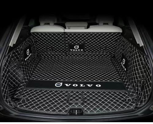 Auto Leder Kofferraummatten für Volvo XC60/XC40/XC90/V60/S60/S90l/V40/V90 2023 2024 Vollabdeckung Kofferraumwanne Wasserdichtes Kofferraum Schutzmatte Innenraum ZubehöR,Black Beige