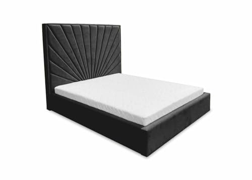 Ares Meble Dubai Kopfteil Polsterbett 160x200 cm - Samt Bett mit Schubladen - Bettgestell mit Bettkopfteil - Komforthöhe Schlafzimmer Möbel - Boxspringbett mit Bettkasten - Doppelbett Schwarz