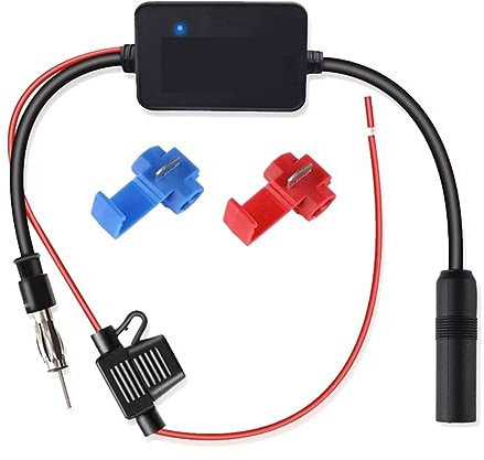 Tsadeer Amplificador Booster para Antena de Coche Fortalecimiento 25Db, Adaptador para Antena Radio FM AM Universal 12V para Radio de Autoradio, Audio, Radio, Medios