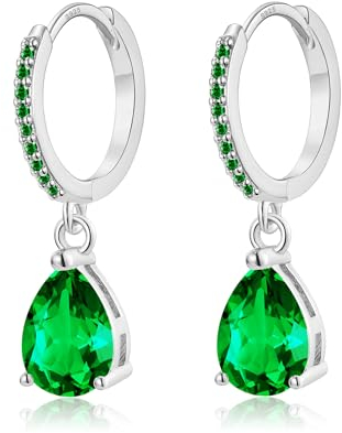 MASOP Creolen Silber 925 mit Anhänger Grün Zirkonia Silberohrringe Smaragd Wassertropfen Stein Hängend Vergoldet Schmuck Geschenke für Damen Freundin Frauen Mädchen