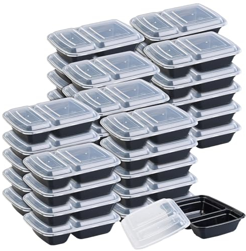 Rosenstein & Söhne Menüschalen: 40er-Set Lebensmittel-Boxen mit 2 Fächern und Deckeln, 700 ml (Vesperdose, Meal-Prepping-Box, Frischhaltedosen)