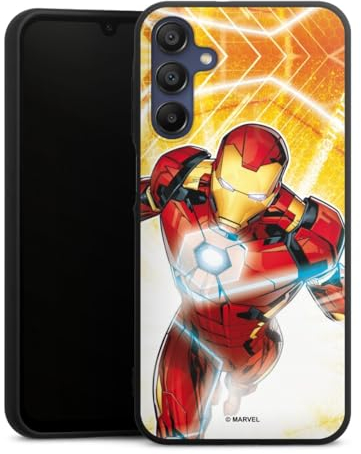 DeinDesign Premium Silikon Hülle kompatibel mit Samsung Galaxy A15 Handyhülle schwarz Case Iron Man Marvel Feuer