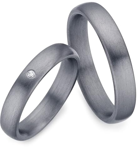123traumringe Eheringe in Tantal I Edle Partnerringe mit Brillant & Etui I Gravierbare Eheringe mit Ringgröße 50-70mm I Damenring in 4mm Breite + Herrenring in 4mm Breite & 1,9mm Stärke I P33A