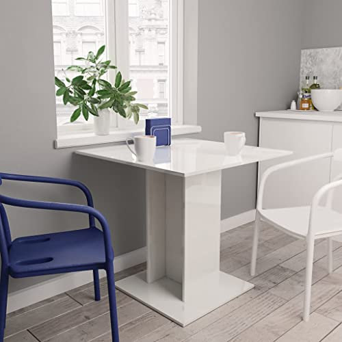 Willood Esstisch Küchentisch Esszimmertisch Speisetisch Tisch Säulentisch Restaurant Esszimmer Küche Wohnzimmer Hochglanz-Weiß 80x80x75 cm Holzwerkstoff
