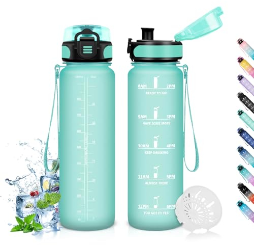 HoneyHolly Botella Agua 1 Litro, Motivacional Botella de Agua, Marcador de Tiempo, Botella Agua Gimnasio, Prueba de Fugas, Cantimplora, Reutilizable, Botella para Escuela Camping Randonnée