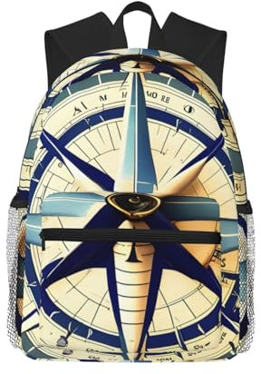 YHBLYKXP Maritimes Segelboot Kompass Druck Leichte Seesack Reise Wandern Daypack Bequemer Rucksack Sporttasche, Schwarz, Einheitsgröße