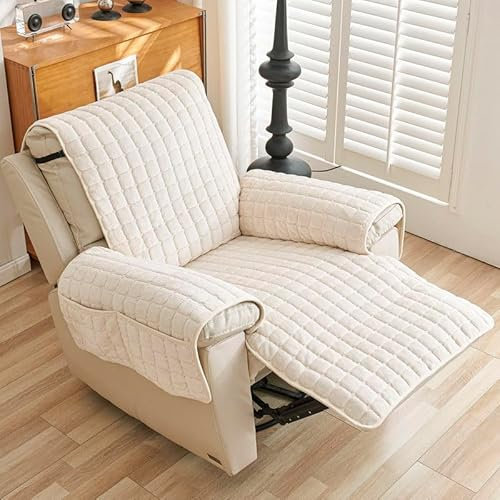 HLTQL Sesselschoner Mit Armlehne Sessel üBerzug rutschfest Mit Aufbewahrungstasche SesselüBerwüRfe Armlehnenschoner BezüG FüR Zuhause Mit Kindern Und Haustieren,Beige-3Sitz(167x190cm