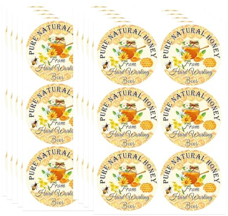 Lot de 180 étiquettes autocollantes rondes pour couvercles de bocaux sur le thème du miel - 5,1 cm - Étiquettes pour bouteilles de cuisine