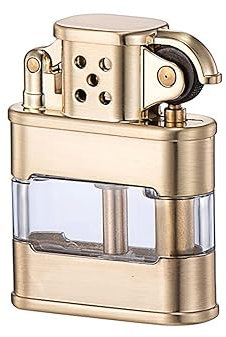 Petroleum-Feuerzeug mit sichtbarem transparentem Öltank, Feuerzeug, mit offener Flamme, altmodisch, Kerosin, Vintage-Stil, winddichtes Messing-Feuerzeug, nachfüllbar, Geschenk für Herren (Gol