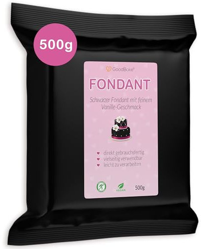 GoodBake Fondant schwarz 500g – Rollfondant für Torten, Kuchen & Cupcakes, Tortendeko essbar zum Eindecken & Modellieren von Figuren – vegan, palmölfrei, glutenfrei, laktosefrei