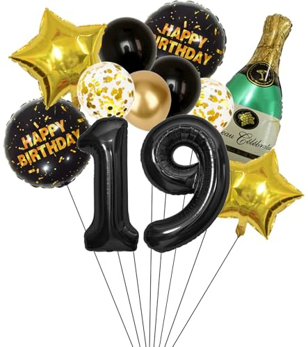 Anlgdi Folienballon Champagne Deko, Luftballon 19. Geburtstag Deko Mädchen, Geburtstagsdeko 19 Jahre Mädchen, Helium Ballon Champagner Flasche Bier Happy Birthday Deko für 19. Geburtstag Party Deko
