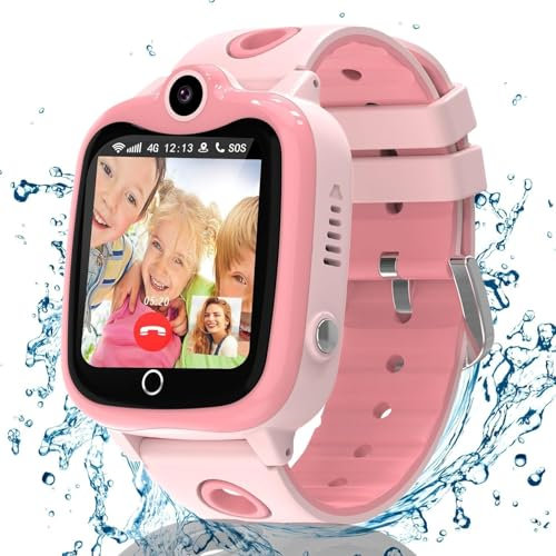 Reloj Inteligente Niño 4G, Smartwatch Niños con Videollamada, Reloj GPS Niños Localizador y Llamadas SOS Chat SMS Juego Cámara Despertador Impermeable Modo Clase,Relojcon Tarjeta SIM Regalo Niña Niño