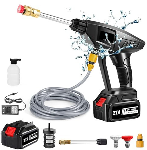 Nettoyeur Haute Pression sans Fil, Pistolet à Eau Haute Pression, 60Bar Nettoyeur Haute Pression sur 1 Batterie, 30000 mAh, Chargeur et Tuyau de 5M, pour Voiture, Maison, Brushless Pressure Washer
