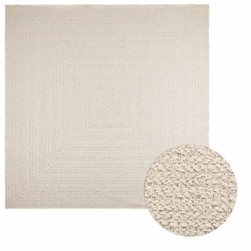 vidaXL Teppich ZIZUR Creme 240x240 cm Jute-Optik Indoor und Outdoor, Fußmatte, Bodenteppich, Teppichboden, Bodenmatte, Flächenvorleger, Innenteppich