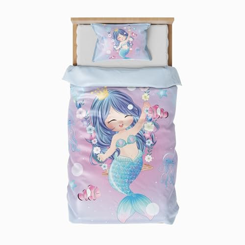 ZTYROLJ Meerjungfrau Bettwäsche 100x135 für Mädchen Kinder,Weich Mikrofaser Meerjungfrau Bettwäsche -Sets,Atmungsaktiv kinderbettwäsche 100x135+40x60 Kissenbezüge