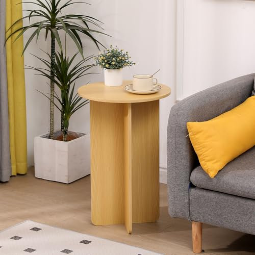 Menaka Wood Round Side Table Sofa End Table 40cm for Living Room Hallway, Little Coffee Tables Bedroom Bedside Table for Decorative Lamp Plant for Small Corner Space (Oak)