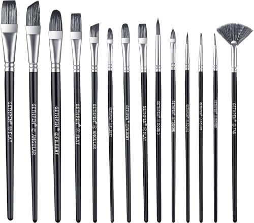 Lot de 14 pinceaux de peinture pour peinture acrylique, peinture acrylique, peinture à l'huile, aquarelle, peinture acrylique, pinceaux pour corps, visage, roche, toile, enfants et adultes