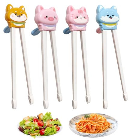 4 Pares de Palillos de Entrenamiento para Niños, Palillos Chinos Principiantes, Palillos Reutilizables para Niños, palillos de animales lindos, para Principiante Niños Adulto