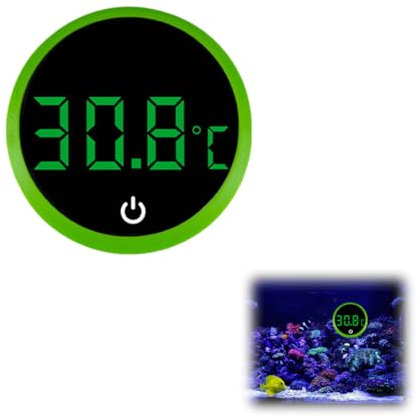 NHQZ 1 Stück Aquarium Thermometer, 0-60℃ Mini Aquarium Thermometer Digital, Led-Anzeige, Hochpräzisions-Temperatursensor, Geeignet Für Süßwasser-Meeresaquarien,Zubehör(Grün,B)