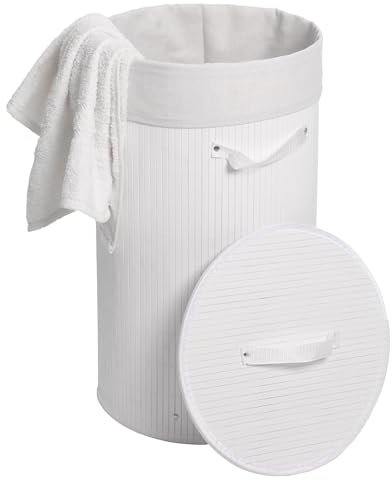 Panier à linge HWC-C21 Bambou rond 59x35cm 50l blanc