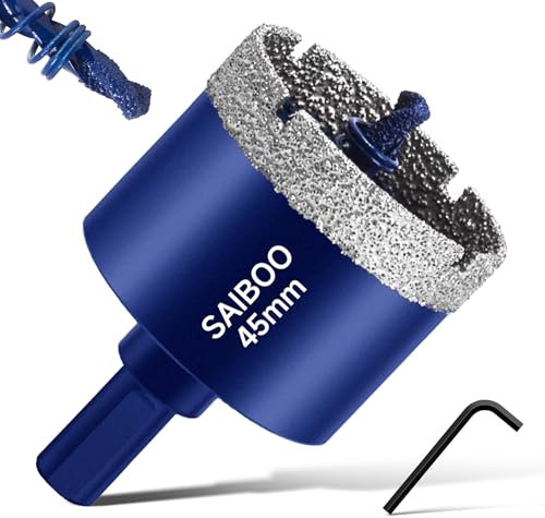 Scie Cloche Diamantée pour Carrelage avec Foret de Centrage, Foret Diamant Brasé dur pour Porcelaine, Carrelage, Verre, Granit, Marbre et Céramique (Diamètre 45mm)