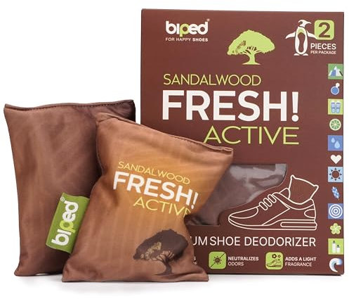biped FRESH! ACTIVE - Schuhdeo gegen Geruch und Schweiß - Schuhtrockner Deo Kissen mit einzigartigen Düften oder PURE ohne Duftöl - Schuh Geruchsentferner mit Bambus Aktivkohle z2926(SANDALWOOD)