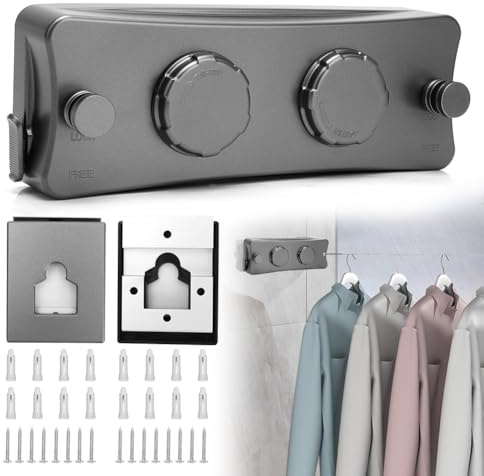 Tendedero extensible de 5,2 m x 2 cuerdas de acero inoxidable, doble cuerda retráctil, tendedero para balcón, interior, extensible de pared de lavandería, ropa extraíble, para balcón, lavandería