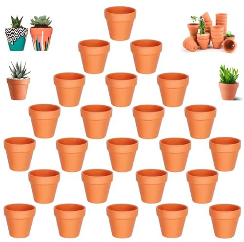 24 Pcs Terre Cuite Mini Pots de Plante, Pots de Fleurs en Terre Cuite, 3 X 3,5 cm Mini Terracotta Pot avec Trou de Drainage, pour L'intérieur et Les Jardins