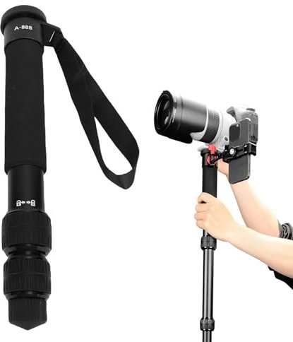 Jectse Portable Monopod, Lightweight 155cm Aluminum Alloy Camera Monopod for DSLRs, Mirrorless Cameras, Telephoto Lenses, with Non Slip Sponge Grip, Wrist Strap