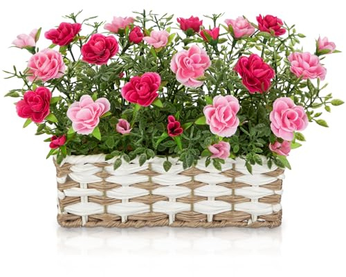 Kunstblumen Frühling Künstliche Rosen Blumen wie Echt im Tof Dekoblumen | Plastik Blumen Frühling Tisch Regal Kamin Balkon Wohnzimmer Küche Schlafzimmer Büro Hotel Rustikal Boho Ästhetik Deko