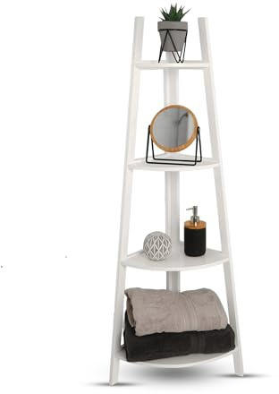 GBS Brothers 4 Tier Corner Ladder Shelving Unit for Bathroom, Space-Saving Storage Solution with 4 Shelves, Compact Design for Towels & Accessories