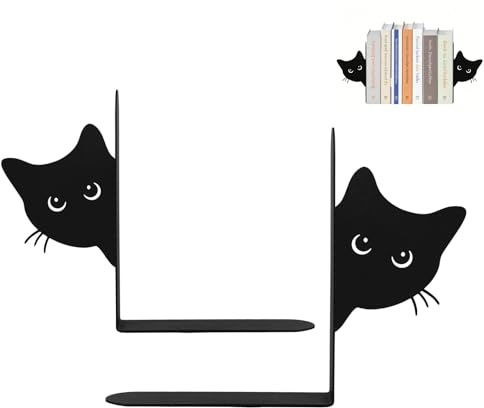 Buchstütze Katze Schwarz 2 Stück Hidden Bücherhalter aus Metall Niedliches Katzendesign Langlebig Stabile Büromaterial Bücherregal Schreibtisch Bücher Dokumente Zeitschriften Ordnen