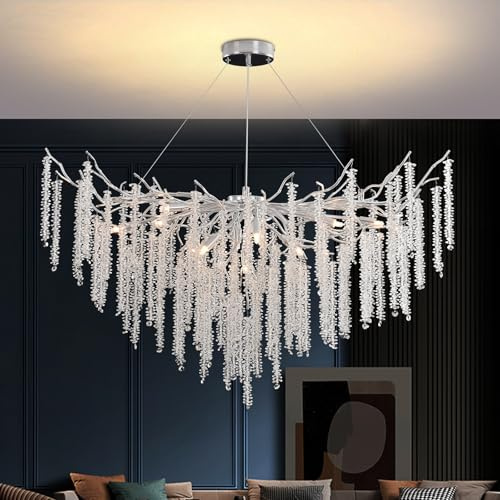 YZBEIMDAI Luxus Kronleuchter Kristall, Modern Zweig Kristall Pendelleuchte, Höhenverstellbar Hängeleuchte für Esszimmer, Küche, Wohnzimmer, Schlafzimmer