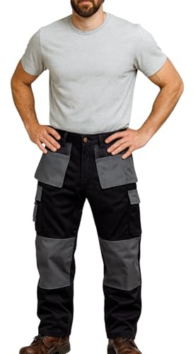 Maan Store Men's Heavy Duty Work Trousers with Holster & Knee Pad Pockets Durable Cargo Pants with Hammer Loop Multi Pockets
