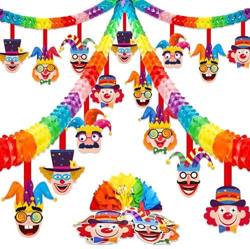YBwanli Bunt Kindergeburtstag Papier Girlande, 4 Stück Lustiges Clown Girlande Deko, Dekorationen für Geburtstagsdeko, Gartenparty, Karneval/Fasching deko