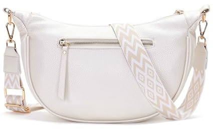 Vezluax Sac Bandoulière Femme Sac Banane Femme Cuir PU Élégant Demi-Lune Crossbody avec Large Sangle Réglable Petit Sac pour Voyage et Quotidien Nacré Blanc