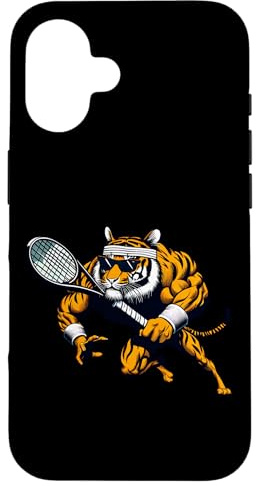 Aggressive Tennis Tiger Mascot With Racket And Headband Case for iPhone 16