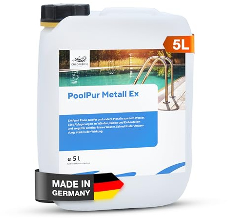 Chlorreich PoolPur Metall-EX flüssig – Reinigungsmittel gegen Kalk und Metall im Pool – entfernt Ablagerungen – für kristallklares Wasser & saubere Beckenwände – Poolreiniger mit Chlor (5 l)