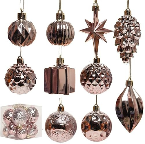 Palline di Natale, 12 pezzi palline, decorazioni natalizie(Rose Gold)