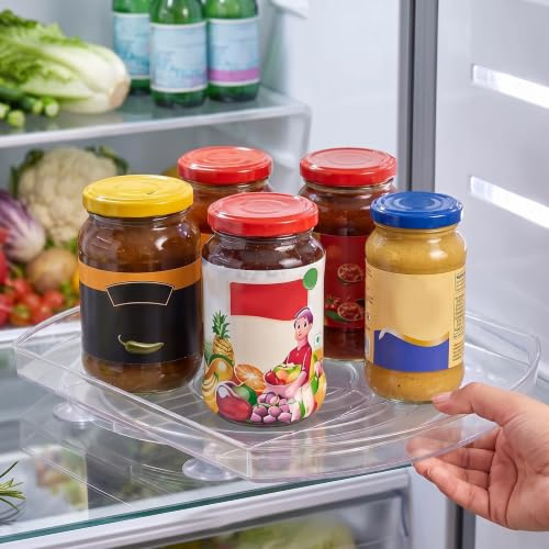 QWORK® Plato Giratorio Rectangular 43.5 x 29.4 x 4.2 cm, Organizador Frigorifico Giratorio 360°, para Estantes, Despensa y Armarios de Cocina
