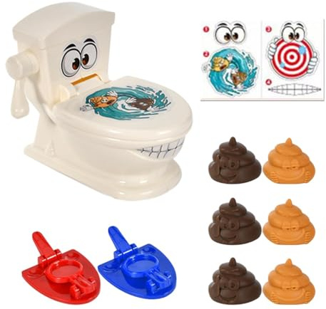 Générique Jeu de Tir au Caca, Jouet Toilette Rigolo avec 2 Lanceurs et 6 Boules de Caca, Jeu de Société Familial et Adultes, Cadeau Drôle pour Garçons et Filles