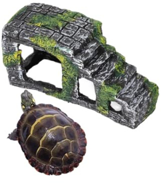 22 cm Mini Reptilienhöhle mit Rampe, Sonnenplattform für Babyschildkröten | Aquarium Dekoration Rampe aus Kunstharz für Echsen, Bartagamen, Frösche, Molche, Terrarium Plattform mit Kletterrampe
