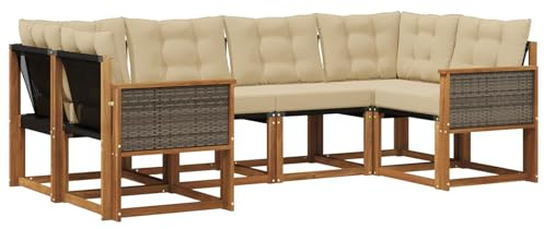 vidaXL Outdoor-Sofagarnitur mit Kissen 6 pcs Natur und Beige, Sofaset für den Garten, Moderne Kollektion, wetterfest, Bequeme Akazienholz-Sitze, entspannendes Arrangement